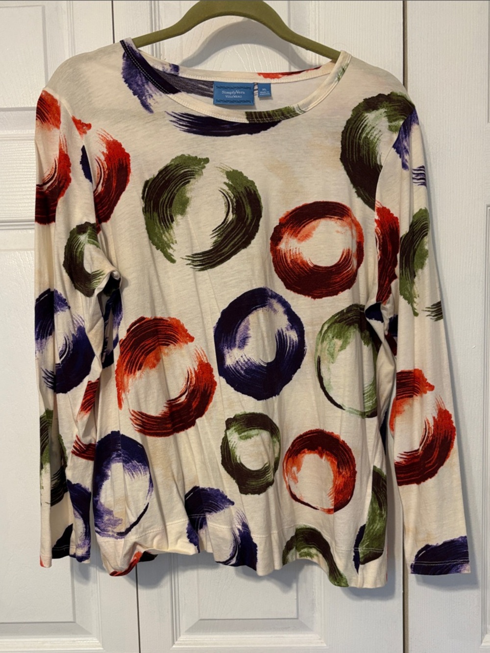 Simply Vera Women's Multicolor Circle-Print Long-Sleeve Top. XL